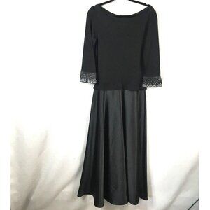 Tadishi Shoji Maxi Dress Womens 12P Petite Black Satin Rhinestones Formal Event